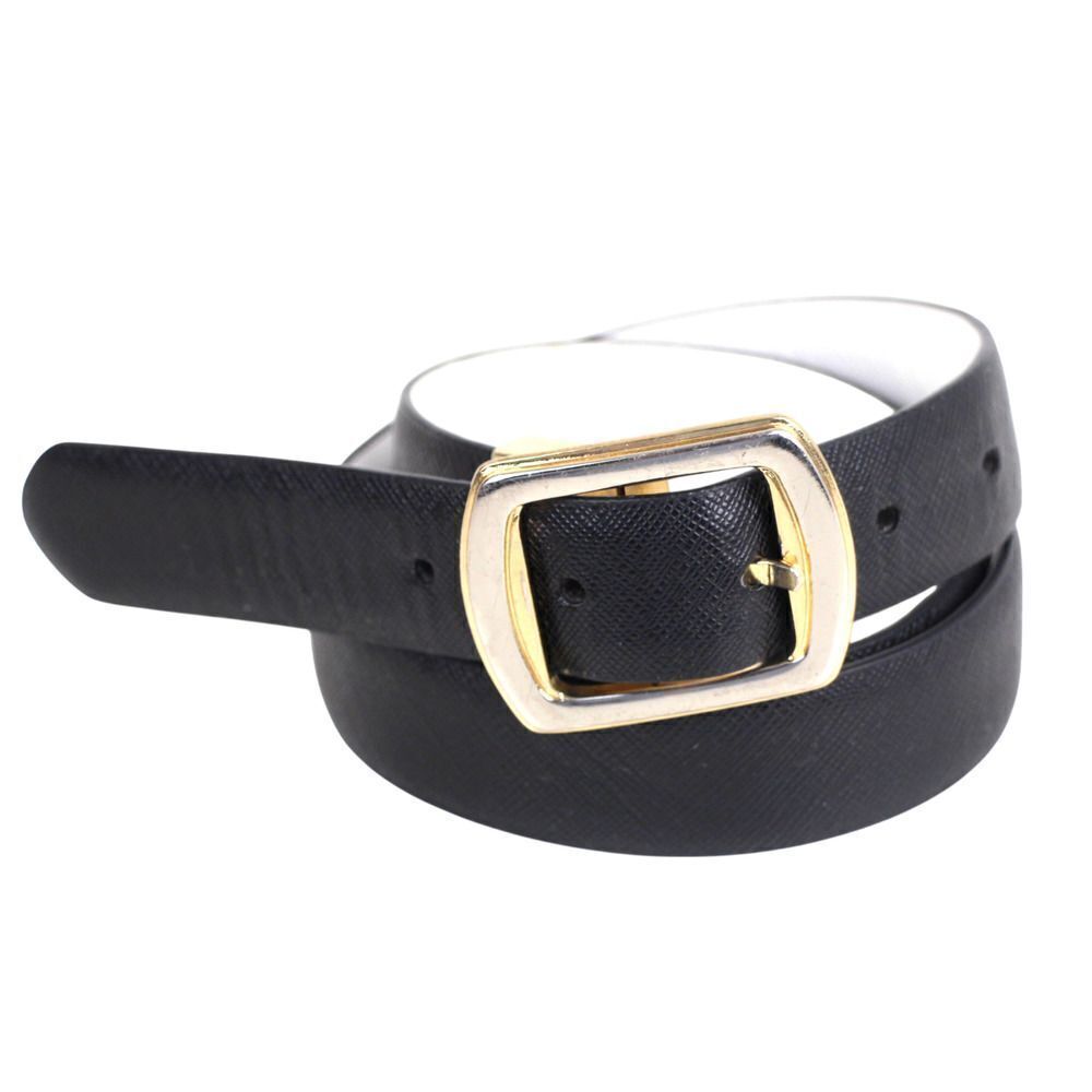 BLACK WHITE GENUINE LEATHER 1"Wd CASUAL DRESS REVERSIBLE WOMEN'S BELT Sz S/M(R25